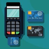 máquina edc, ilustración de vector de tarjeta de crédito y deuda