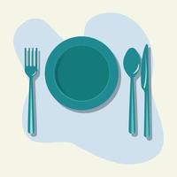 Fork, plate, spoon and knife vector illustration