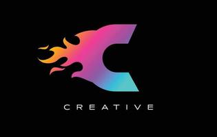 C Letter Flame Logo Design. Fire Logo Lettering Concept. vector