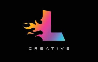 L Letter Flame Logo Design. Fire Logo Lettering Concept. vector