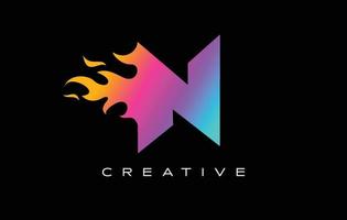 N Letter Flame Logo Design. Fire Logo Lettering Concept. vector