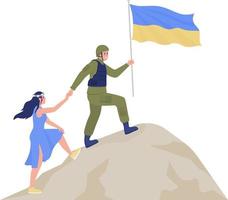 Ukrainian people achieving victory over russia semi flat color vector characters