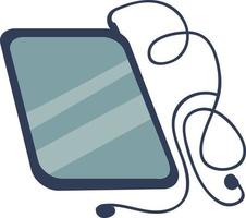 Tablet computer with wired headphones semi flat color vector object