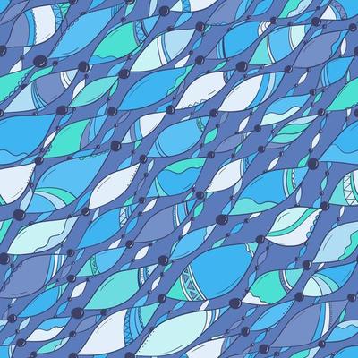 Seamless background with abstract ocean ornament. Geometric waves pattern