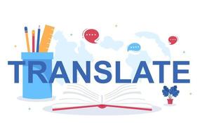 traductor o ilustración del idioma de traducción. saluda en diferentes países y diseño de dibujos animados de comunicación internacional multilingüe
