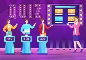 TV Quiz Show with Participants who Answer Questions and Will get Points From the Host on the Studio in Cartoon Illustration vector