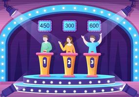 TV Quiz Show with Participants who Answer Questions and Will get Points From the Host on the Studio in Cartoon Illustration
