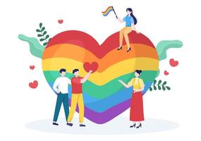 feliz día del mes del orgullo con el arco iris lgbt y la bandera transgénero para desfilar contra la violencia, la discriminación, la igualdad o la homosexualidad en la ilustración de dibujos animados vector