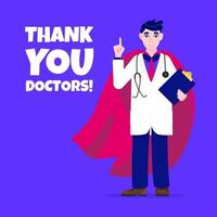 Young adult doctor hospital medical employee with hero cape vector