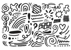 Hand drawn vector sketchy Doodle cartoon set of curls and swirls decorative elements for concept design