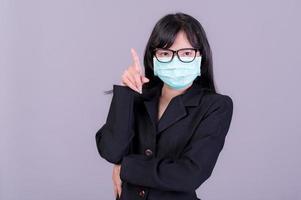 Asian business women have to use a mask to cover the face to prevent pollution from dust
