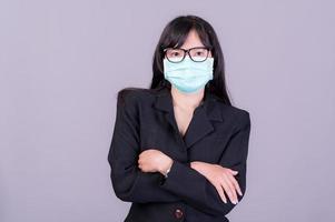 Asian business women have to use a mask to cover the face to prevent pollution from dust photo