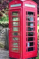 Vertical shot of a red telephone box photo