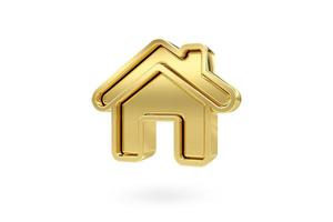 Gold house icon isolated on white background. Gold texture, 3D Rendering. photo