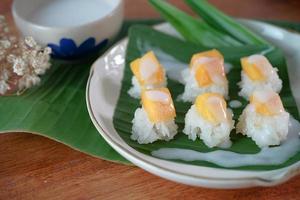 Ripe Mango Sticky Rice with Coconut Milk Authentic Thai desserts photo