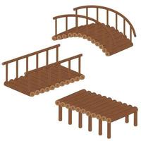 Wooden bridges made of logs, color isolated vector illustration cartoon