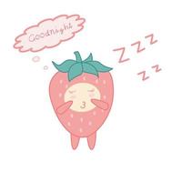 fresa. linda caricatura de fresa durmiente, lindo conjunto de caracteres vectoriales de frutas aislado en blanco