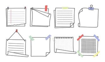 Doodle hand drawn memo notes and reminders vector illustration set.