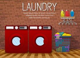 Laundry service banner with Laundry room interior view vector