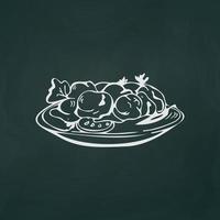 Vegetable salad thin white lines on a textural dark background - Vector
