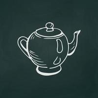 Small teapot with tea thin white lines on a textural dark background - Vector