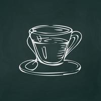 taza de té finas líneas blancas sobre un fondo oscuro de textura - vector