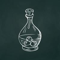 Bottle with olive oil thin white lines on a textural dark background - Vector