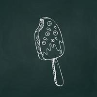 Ice cream on a stick thin white lines on a textured dark background - Vector