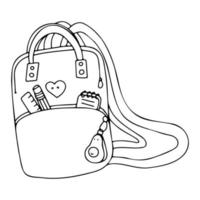 Doodle school backpack school bag illustration vector