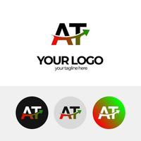 logotipo de la letra a y t, en el diseño del logotipo para empresas, flecha, escalar, aumentar el negocio, diseño del logotipo empresarial vector
