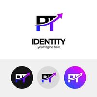 diseño de logotipo empresarial, logotipo de letra p y t, diseño de logotipo pt para empresa, flecha, ampliación, aumento de negocio vector