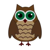Cartoon cute brown owl on a white background.