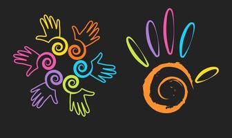 palmeras coloridas y arcoíris. logo, concepto de igualdad, amistad y cooperación. eps 10 vector