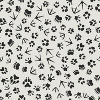 Animal tracks black and white background with seamless footprints of birds and mammals pattern. Wildlife backdrop or tracking and hunting theme design