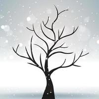A tree against a winter and gray landscape with bright sun highlights. Vector illustration