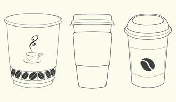 Linear silhouettes of cups of coffee in thin lines. eps 10 vector