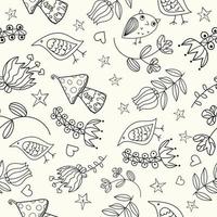 Vector floral seamless pattern. Lovely and funny elements and characters