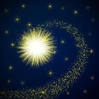 Gold explosion in space with sparkling particles. Magic background vector. vector