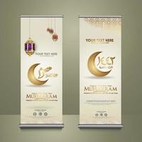 Luxurious Muharram calligraphy Islamic and happy new hijri year, set roll up banner template vector