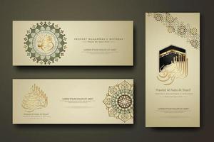 Prophet Muhammad in arabic calligraphy, set banner template vector