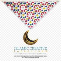 Islamic design greeting card background template with decorative colorful details of Islamic art ornaments floral mosaic vector illustration