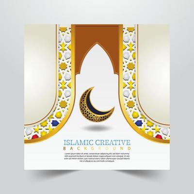 Islamic design greeting card background template with decorative colorful details of Islamic art ornaments floral mosaic vector illustration