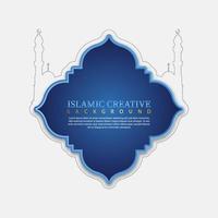 Blue and gold color design for Ramadan Kareem Arabic Calligraphy with mosque silhouette, crescent moon and Islamic lanterns