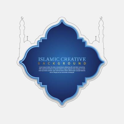 Blue and gold color design for Ramadan Kareem Arabic Calligraphy with mosque silhouette, crescent moon and Islamic lanterns