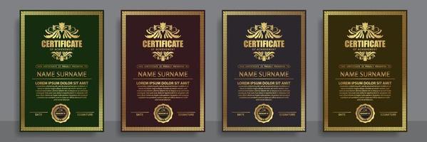 Certificate Design. Diploma currency border template. Dark colored gift voucher award background. vector