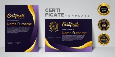 Modern certificate template in gradation and gold colors, luxury and modern style and award style vector image. Suitable for appreciation. Premium vector.