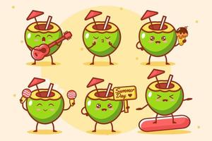 cute coconut with various anatomical styles vector