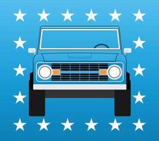 Old off-road car on a blue background with stars vector