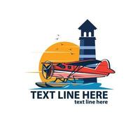 sea plane and lighthouse vector