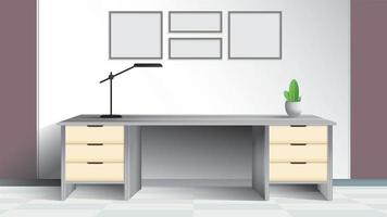 Modern Contemporary Office with desk and brown and grey walls vector